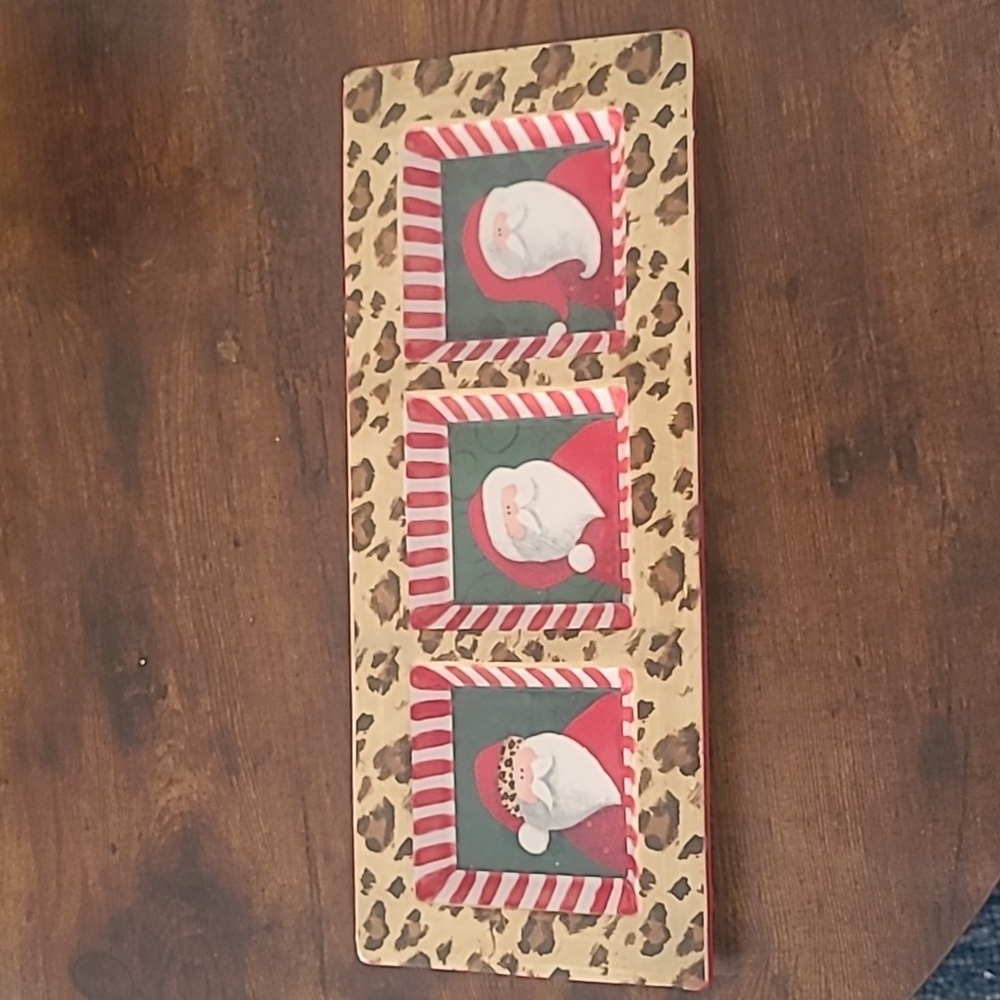 3-section Santa & Animal Print Serving Dish